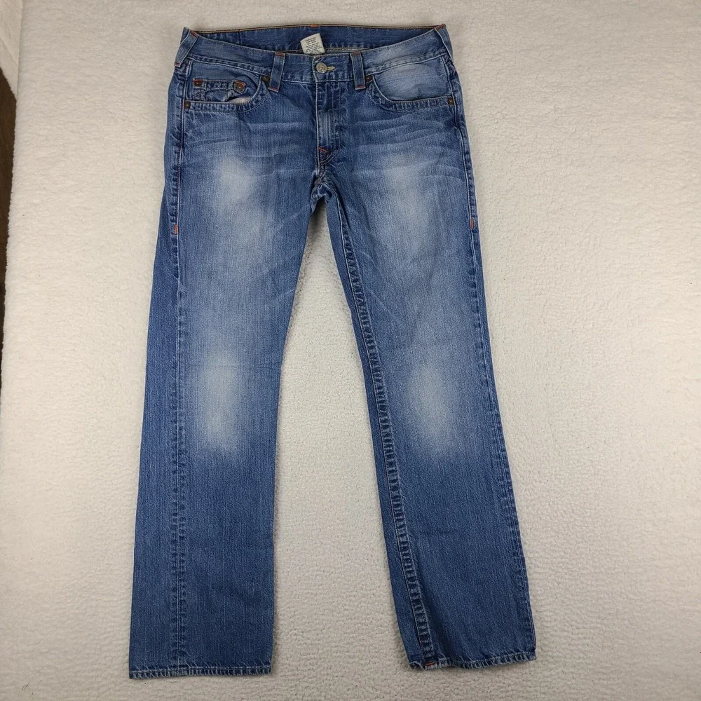 True Religion Jeans Mens 36x33 Blue Straight 100% Cotton‎ Medium Wash Denim